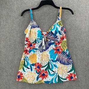 Sun Ocean Sand X Talbots Swim Tankini Top 14 Hawaiian Tropical Floral Tie Front